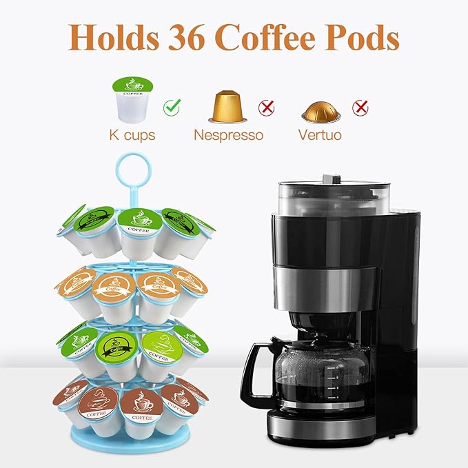KIMIUP Coffee Pod Holder, Coffee Pod Storage Compatible with K-Cups(36 Pods), Kitchen Detachable Coffee Station Organizer, Spins 360-Degrees(Light Blue)