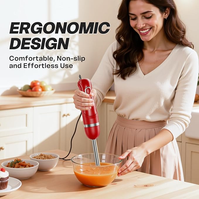 Turelar Immersion Blender Handheld, Corded Electric Blenders Portable Stick Mixer with 2 Mixing Speed and Stainless Steel Blades Emulsifier for Effortless Blending Soup, Smoothies, Puree or Baby Food
