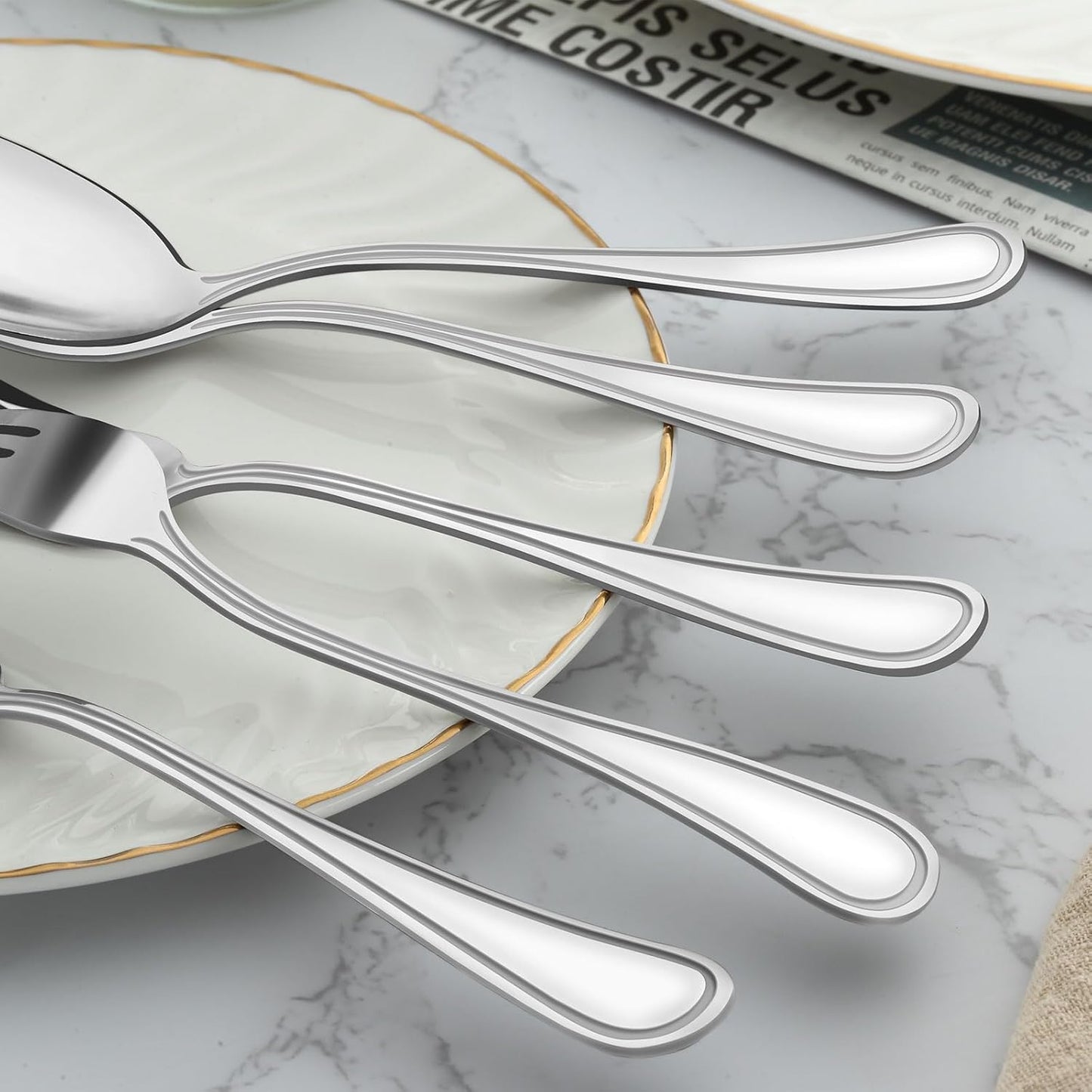 BEWOS 24-Piece Silverware Set, 7.5-inch Dinner Spoons, Stainless Steel, Mirror Polished, Dishwasher Safe, Multipurpose