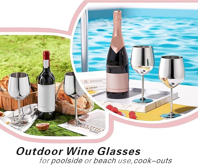 WOTOR Stainless Steel Wine Glasses Set of 4 with Wine Saver Vacuum Pump