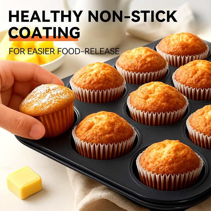 Yoehka 2 Pack Muffin Pan for Baking, Nonstick Cupcake Pan Set, Standard 12-Cups Muffin Tin for Baking Cupcakes, Carbon Steel Baking Supplies