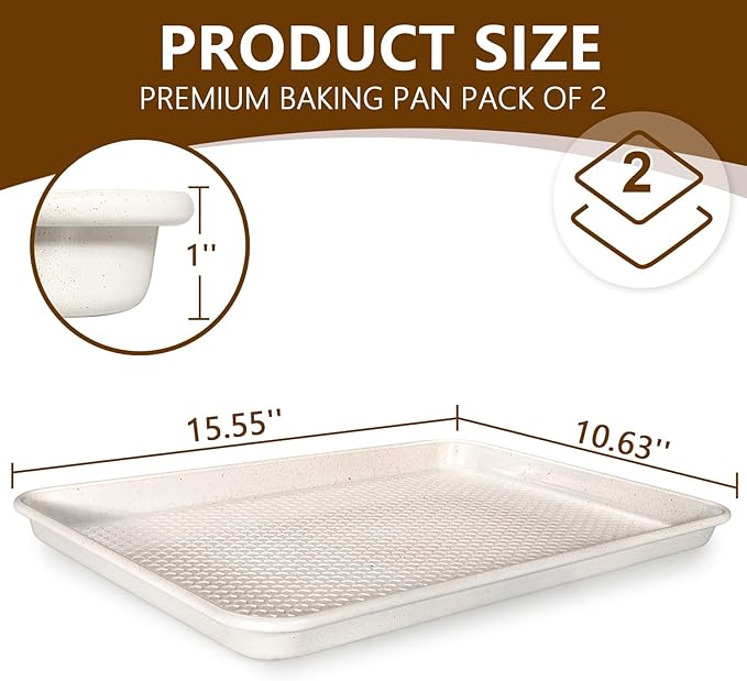 Wildone Baking Sheet Pan Set, Honeycomb Embossed Nonstick Baking Sheet 15x10 In, Thicker Carbon Steel Cookie Sheet, Even Heating Jelly Roll Pan, White, 2 Pack