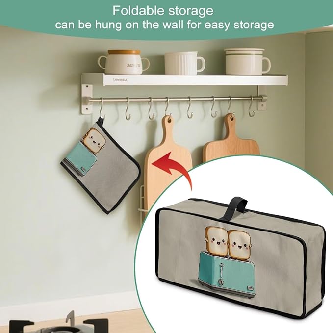 2 Slice Slim Toaster Cover, Cute Bread Print Toaster Cover 2 Slice, Heat Resistant & Water Resistant, Foldable Kitchen Small Appliance Cover for Women