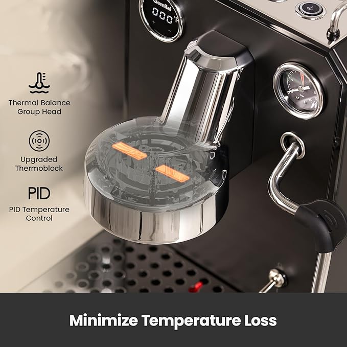 Gemilai Owl G3006 Home Espresso Machine, 58mm Commercial Group Head & PID Temp Control, Stainless Steel Coffee Maker for Barista-Quality Latte Art, Cappuccino Dual Data Display Black