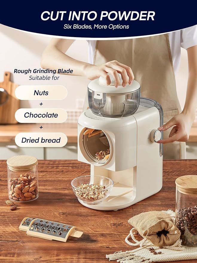 FOHERE Multifunctional Electric Cheese Grater, 6 Blades & 1.8L Container Nut Chopper, Vegetable Slicer, Food Slicer for Onion, Carrot, Cucumber (White)