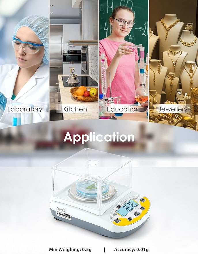 CGOLDENWALL Lab Scale 3000gX0.01g Analytical Electronic Balance Digital Laboratory Scale Precision Jewelry Scales Kitchen Weighing Scales 0.01g Calibrated 110V (3000g, 0.01g)