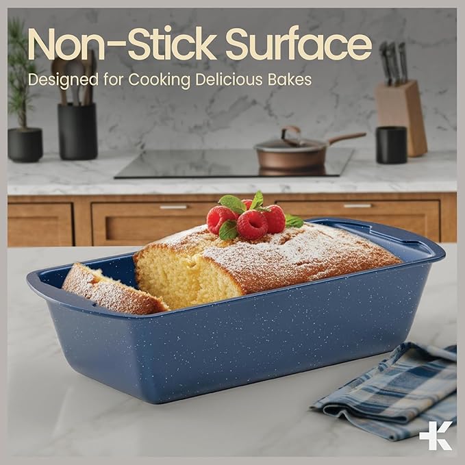 Nonstick Loaf Pan Set Pack of 2, 10.2" & 11" Large Baking Bread Pan, Oven Safe Up to 450°F, PFOA, PFOS, PTFE Free, Space Saving Stackable Design, Stain Resistant, Dishwasher Friendly, Blue Marble