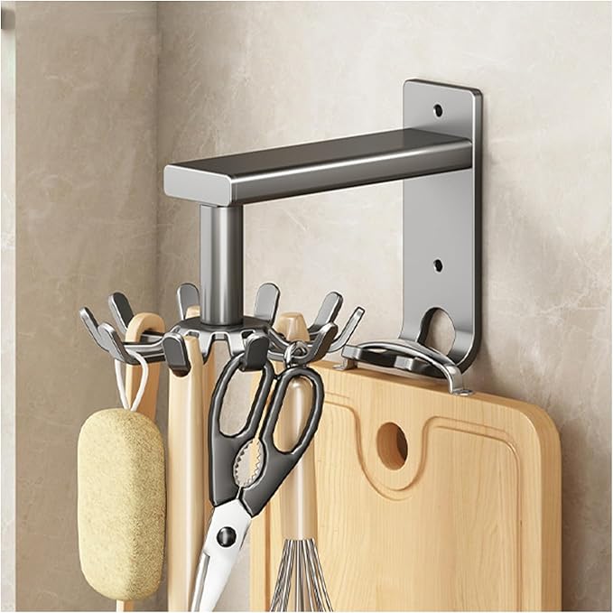 Kitchen Utensil Hanger Multifunctional Rotatable Utensil Hooks Kitchen Utensil Rack Hanging Utensil Holder for Kitchen Utensil Holder Wall Mount Utensil Holder,Grey