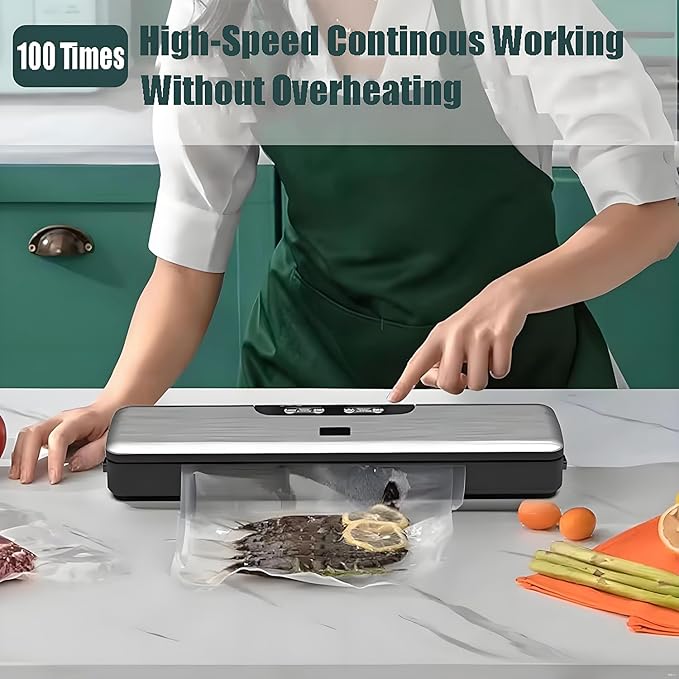 Food Saver Vacuum Sealer Machine-100 Times Consecutive Works | 5mm Sealing Wire | 5 Food Modes | Compact Design Dry&Moist Multi-Functional Storage with 10 Vacuum Seal Bags