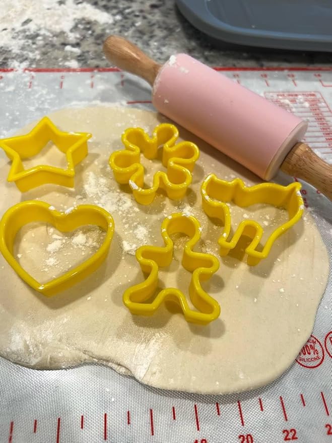 Cookie Baking Cutter Set For Kids - 6 silicon cupcake forms, 24 Assorted Cookie Cutters, Rolling Pin, Silicone Baking Pan, Non-Stick Baking Mat, Fun Activity Gift for Boys and Girls, Age 4+