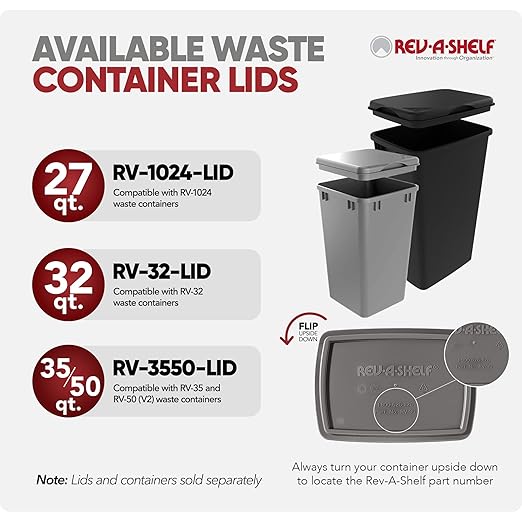 Rev-A-Shelf Polymer Replacement 35 Quart Trash Bin Recycle Waste Garbage Container for Kitchen Cabinet Pullouts, Green, 2 Pack, RV-35-19-2