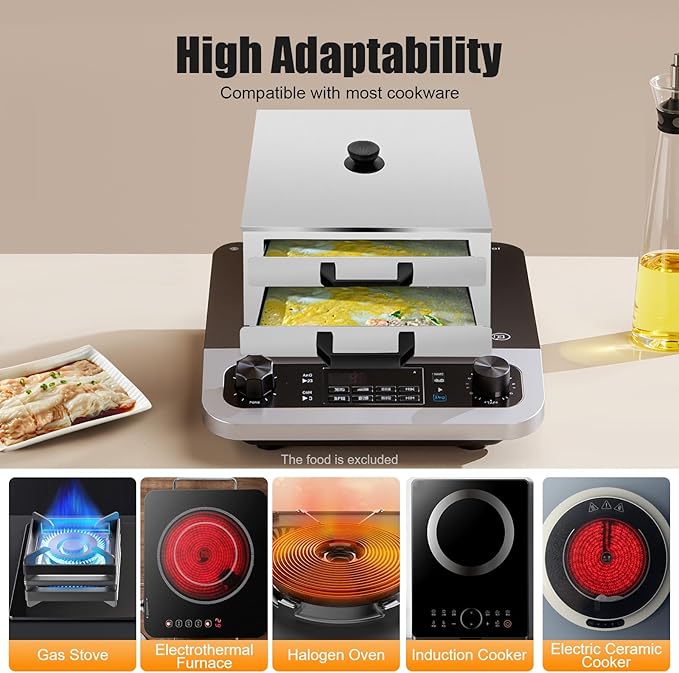 Rice Noodle Roll Steamer Machine, 2-Layer Rice Noodle Roll Steame with 304 Food Grade for Rice Noodles Compatible with Stove and Induction Cooktop