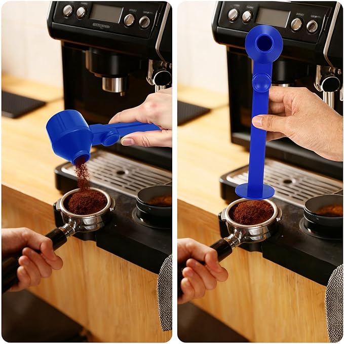 2Pcs Coffee Scoop & Funnel for Reusable K-Cup Pods, 2Tbsp Dosing Spoon, 51mm Espresso Tamper, BPA-Free PCTG, Dishwasher Safe, for Espresso Machines, Coffee/Protein Powder, Blue, 2 Models A&B