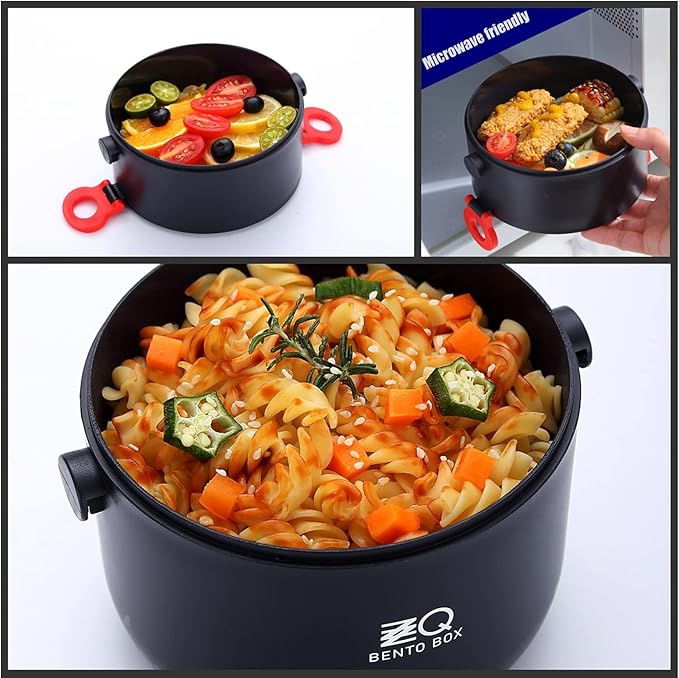 Bento Lunch Box for Adults with Bag & Utensils, 81oz Large Capacity Leakproof 3 Tier Stackable Lunch Box Containers for Adults Work, Men Women Dining Out, Insulated Bento Box Microwave Safe, Black