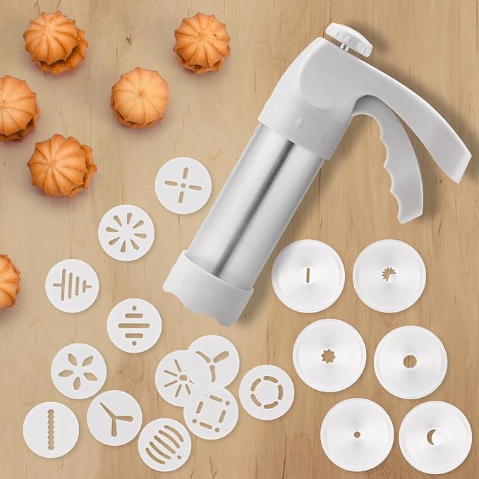 YOOUSOO Cookie Press Gun, Cookie Press Kit For Baking, Decoration with 12 Cooking Discs and 6 Piping Tips, Cookie Maker Machine for Christmas Party