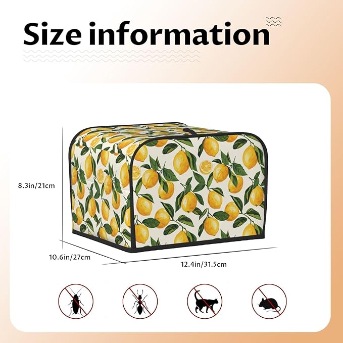 Toaster Cover 4 Slice Lemon Fruit Watercolor Kitchen Small Appliance Covers with Pockets Dust and Fingerprint Protection