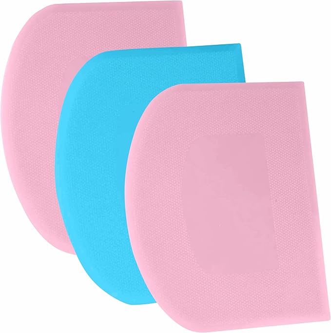 SURDOCA Dough Scraper Bench Scraper - 3P 13x7.9" Plastic Flexible Bowl Scraper, Sharp Edge & Angles Cake Scraper. Non-Slip Bakeware Decorating Tools Sculpting & Modeling Tools - Pink+Blue+Pink