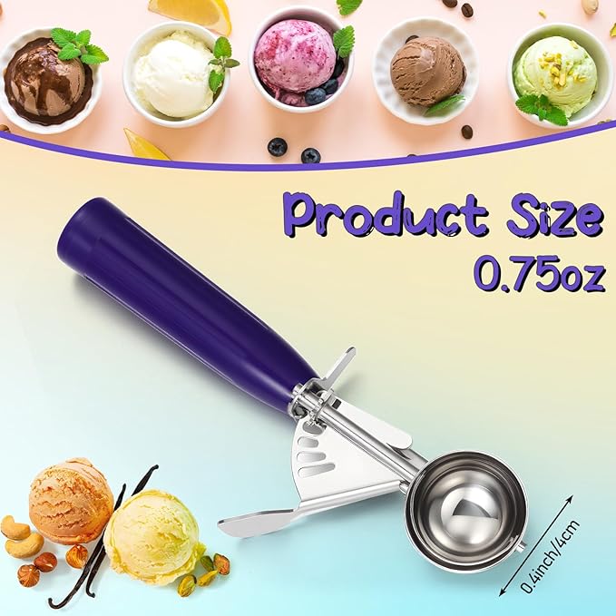 Reallnaive 4 Pcs Release Cookie Scoops Ice Cream Scooper with Trigger Release Portion Scoop Stainless Steel for Portion Control, Baking Food, Cookie Dough (0.75 oz,Purple)
