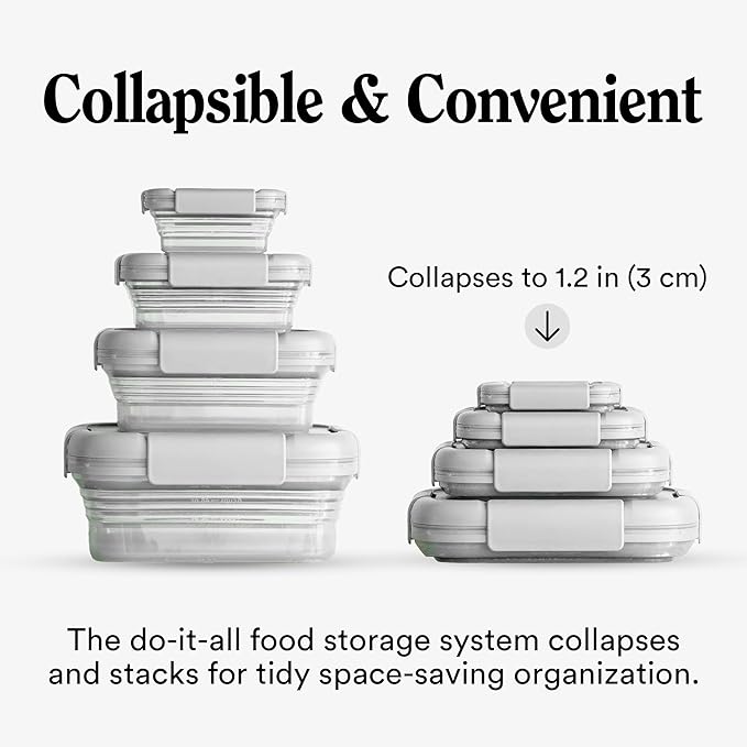 Stojo Nestable Collapsible Food Storage Container - Set of 4, Cashmere - Leak-Proof Airtight Seal Made With Food Grade Silicone For Meal Prep, Lunch Box, Pantry Organizer - Microwave & Dishwasher Safe