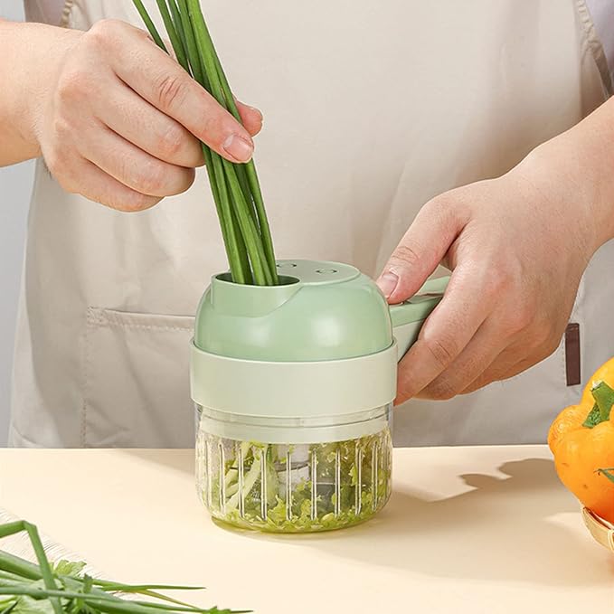 4 in 1 Handheld Electric Vegetable Cutter, 200ml USB Rechargeable Vegetable Chopper, Wireless Food Processor for Garlic Pepper Chili Onion