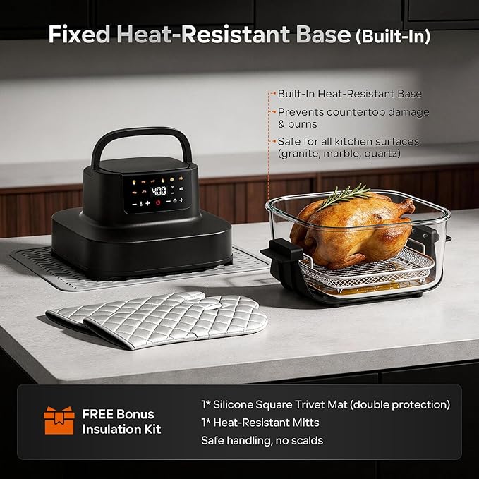 Glass Air Fryer Non Toxic, 6.3QT & 4.4QT Air Fryer with Dual Glass Baskets with Lids, 8-in-1 Portable Air Fryers Cristal, PFOA & PFAS-Free, Dishwasher Safe, Ideal Kitchen Gift