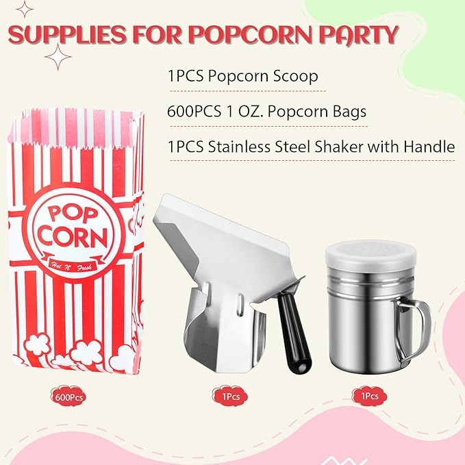Essenya 402 Pcs Popcorn Bags with Popcorn Scoop and Salt Shaker,1 oz Small Pop Corn Bags Popcorn Bags Individual Servings for Popcorn Machine Supplies Party Movie Night Theater