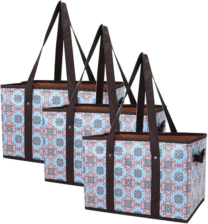 Foraineam Reusable Grocery Bags Set Durable Heavy Duty Tote Bag Collapsible Grocery Shopping Box Bag with Reinforced Bottom