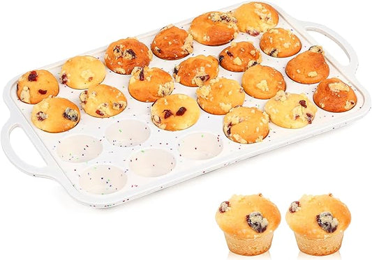 1 Pc Mini Muffin Pan with Metal Reinforced Frame, 24 Cups Nonstick Silicone Cupcake Tray for Baking, Food Grade Small Muffin Molds with Handles (Cream)