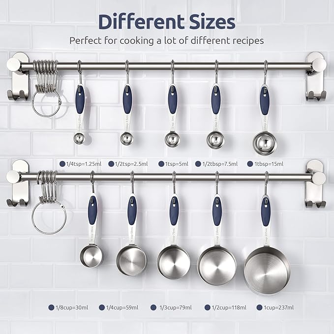 U-Taste 18/8 Stainless Steel Measuring Cups and Spoons Set of 10 and 600ºF Heat Resistant 13.76" Long, 3.63" Wide Wok Spatula for Kitchen Stir Fry (Midnight Blue)