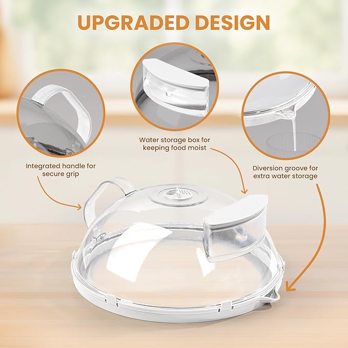 Gracenal Microwave Food Cover, 12 Inch Microwave Splatter Cover with Water Steamer and Integrated Handle, White Clear Splatter Guard Microwave Cover for Food, Microwave Lid Gifts for Mom