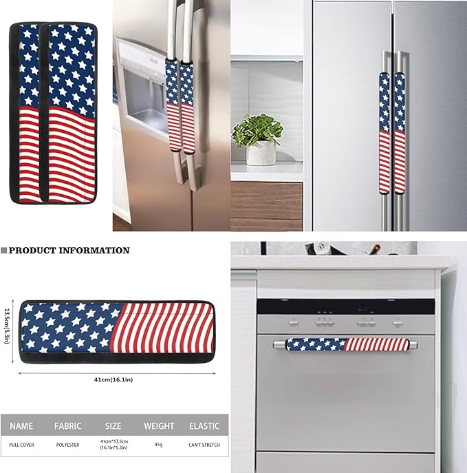 Fridge Door Handle Covers Set of 6, Patriotic American Flag Non Slip Kitchen Appliance Decoration for Fridge Dishwashers Microwave July 4th Independence Day Decorations