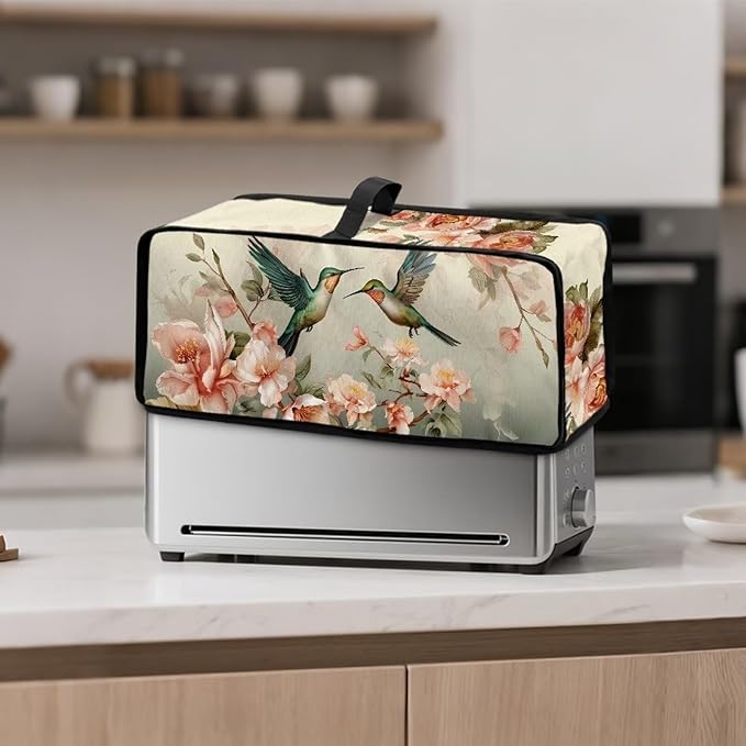 Hummingbird Floral Toaster Cover 2 Slice, Water-Resistant 2 Slice Slim Toaster Cover Protective Dust Covers for Kitchen Appliances, Easy to Fold and Store