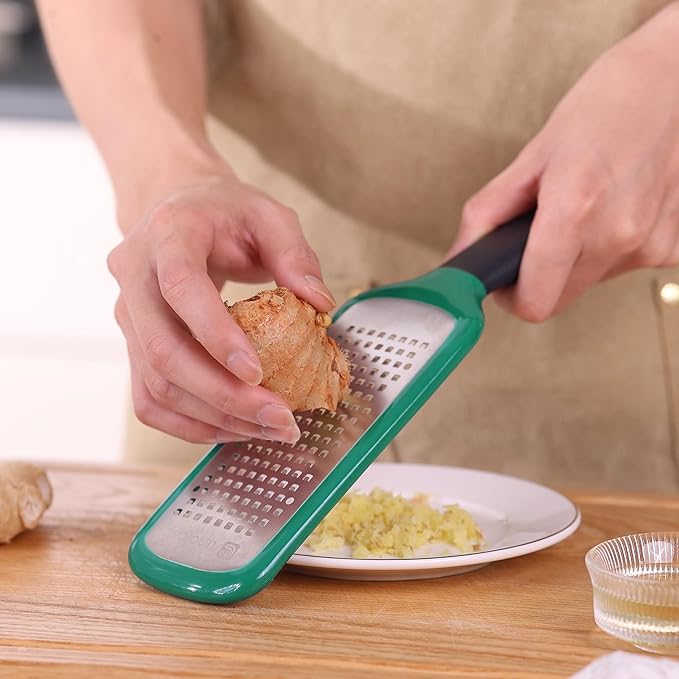 linoroso Lemon Zester & Cheese Grater Set of 2 - Kitchen Handheld Grater Tool for Cheese, Garlic, Ginger, Nutmeg, Chocolate, Fruits - Razor Sharp Stainless Steel Blade with Protective Cover