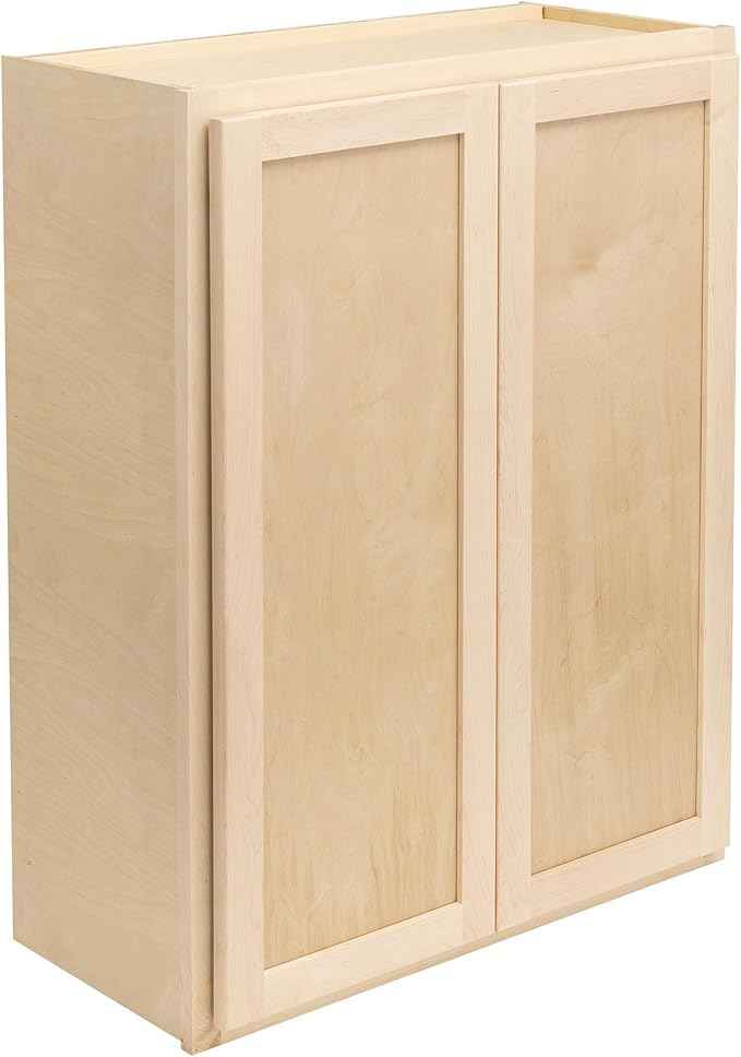 Quicklock RTA (Ready-to-Assemble) 42" Tall Wall Kitchen Cabinets - Shaker Style | 100% Hardwood | Made in America | Soft Close Hardware (Raw Maple, 12" D x 30" W x 42" H)