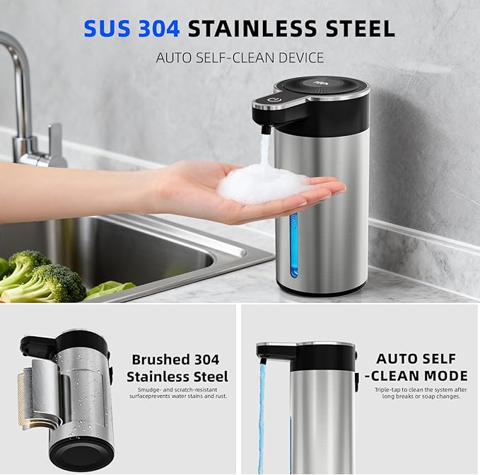 Automatic Foaming Soap Dispenser Touchless, Clog-Free Pump, 0.2s Fast Sensor, USB-C Rechargeable &13.5 oz/400ml Rechargeable, 4 Adjustable Liquid Levels, IPX5 Waterproof,Level Display