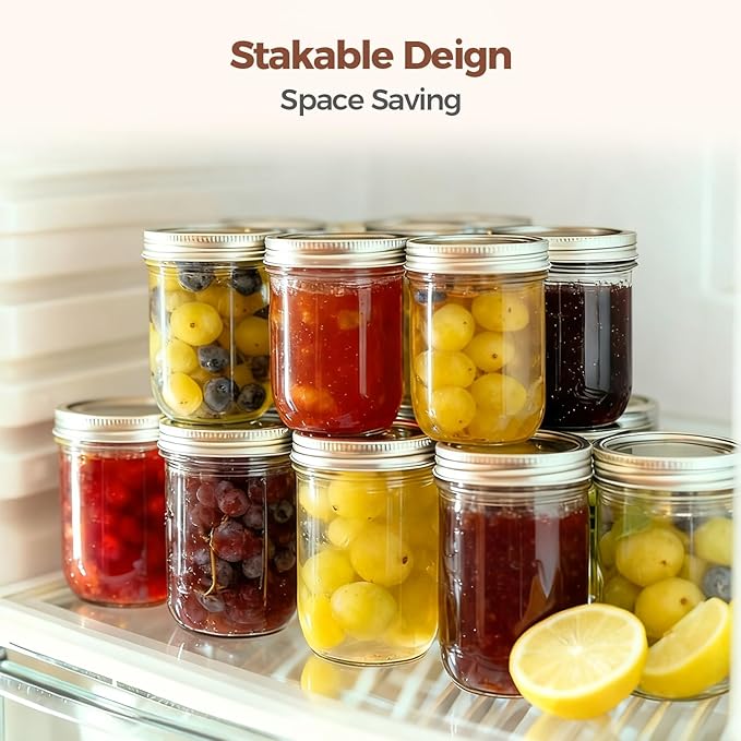 ComSaf Small Mason Jars 8 oz 12Pcs Bulk Set, Half Pint Regular Mouth Mason Jar with Lids and Seal Bands, Glass Canning Jars for Jam, Jelly, Spice, Meal Prep, Shower Wedding Favors, DIY Candles Decor