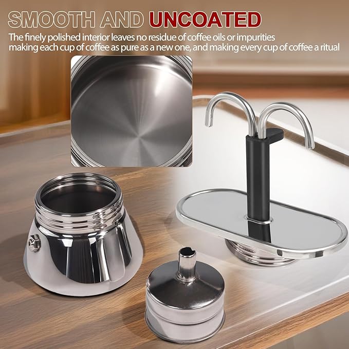 Uncoated 2 Cup Dual Pipe Moka Pot 304 Thickened Stainless Steel Mini Coffee Maker Stovetop Espresso Coffeemaker Italian Classic Style Brewing Greca Cafe Mocha for Camping Travel Home 150ml