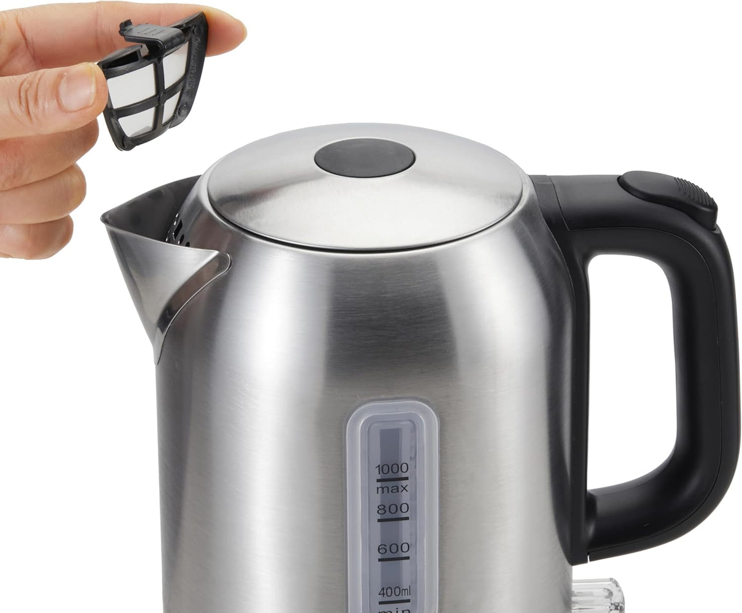 Amazon Basics 1.1Qt (1L) Electric Kettle, Tea Kettle & Water Boiler, with Auto Shut-Off, Boil Dry Protection, High-Safety Strix Thermostat, BPA-Free, 1500W, Stainless Steel, New Model, Black & Silver