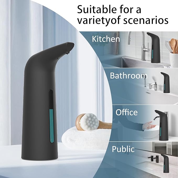 Automatic Soap Dispenser Touchless,400ML Hand & Dish Countertop Electric Liquid Dispenser with Sensor,Modern 4 Gear Adjustable Black Waterproof Battery Operated Kitchen Auto Soap Pump