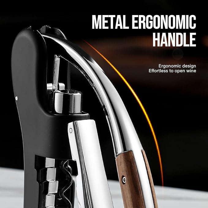 Wine Bottle Opener, Vertical Lever Corkscrew with Built in Foil Cutter Design, Manual Handheld Corkscrew with Ergonomic Lever Pump