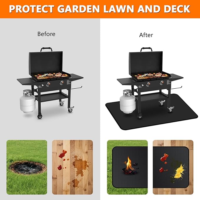 75 x 40 inch Under Grill Mats for Blackstone - Large Fireproof Grill Mat for Deck Protector, Double-Sided Waterproof Oil-Proof BBQ Floor Matt for Blackstone Griddle Accessories