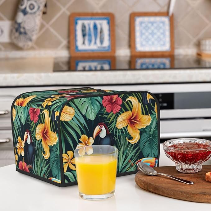 Tropical Jungle Birds Covers for 4 Slice Toasters,Cute Country Bread Machine Cover with Handle,Washable Stain Resistant Kitchen Small Appliance Cover Dining Decor