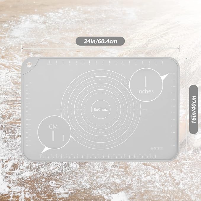 Silicone Pastry Mat 24"*16" Extra Thick Non Stick Baking Mat Food Grade Silicone Dough Rolling Bake Mat with Edge Heightening