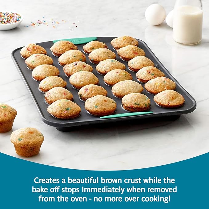Trudeau 24-Cup Silicone Muffin Pan – Hybrid Non-Stick Bakeware with Steel Frame, Flexible Silicone with Hard Lining to Hold Shape, BPA-Free, Dishwasher Safe, Heat Safe to 428°F, Grey/Mint