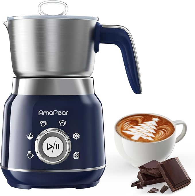 Milk Frother and Steamer, 6 in 1 Electric Foam Maker for Coffee, 16.9oz/500ml Milk Warmer for Latte, Macchiato, Cappuccino, Hot Chocolate Maker, Dishwasher Safe (Blue)