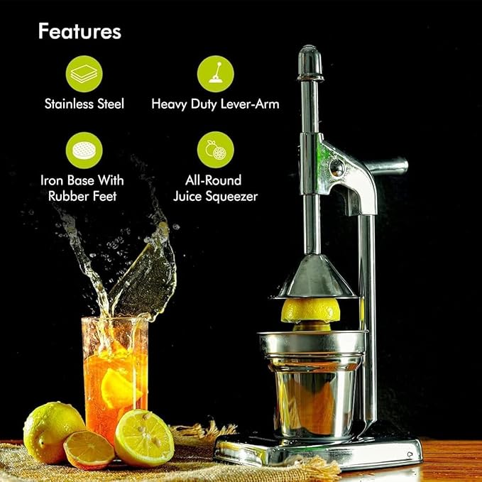 Cast Iron Juicer Hand Press, Manual Cast Iron Juicer Hand Press, Stainless Steel Lemon Squeezer, Heavy Duty Countertop Manual Juicer for Home and Kitchen Bar, Easy to Clean