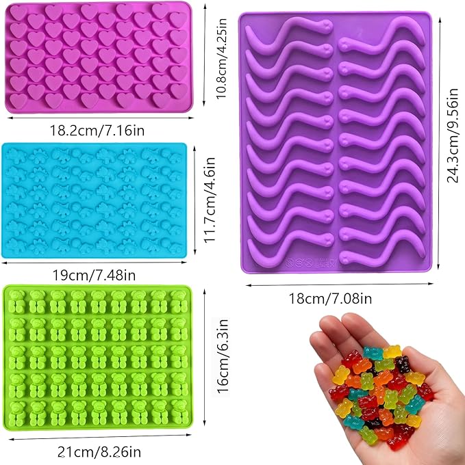 Gummy Candy Molds - Silicone Gummy Bear/Dinosaur/Hearts/Gummy Worm Mold with 2pcs Dropper,Non-stick and Bpa Free for Mini Candy Chocolate Gummies Baking