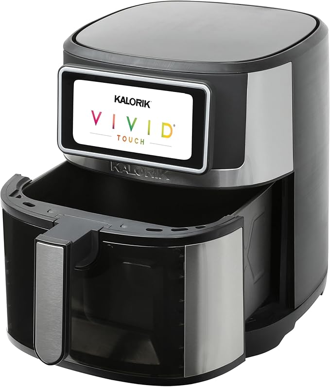 Kalorik Air Fryer VIVID TOUCH Series 7 Quart Capacity with High-Resolution Touchscreen 200 Cooking Presets in 12 Food Categories with View Window, 1500-Watts, Stainless Steel
