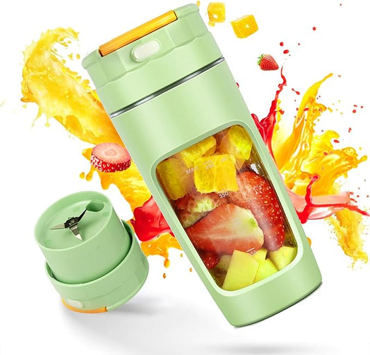 Slim Portable Blender Cup, 20oz (600ml) Personal Travel Juicer with Leakproof Lid, USB-C Rechargeable Licuadora Portatil for Smoothies and Shakes, Auto-Cleaning(green)