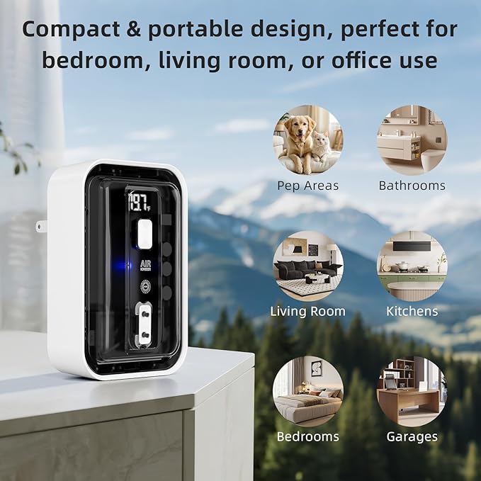 Plug-In Air Ionizers & Ionic Air Purifier,Negative Ion Generator, with Temperature Display,Ozone Free Filterless Odor Eliminator, Pet & Litter Box Deodorizer, Quiet Bedroom/Kitchen/Bathroom Freshener